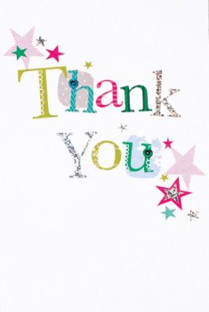 There's an understated vitality in this thank you card, much like the gentle vibrancy of Cheam's leafy streets. Each letter is elegantly arranged, some with whimsical dots and playful curves, others with refined, almost musical shapes. The palette-lime green, radiant fuchsia, soft blue, and understated silver-brings the message to life, while decorative stars accent the design. Sparkling pink stripes, deep turquoise tones, and silvery highlights cluster around the words, evoking the cheerful ambiance of a Cheam festival. The open, modern composition is reminiscent of the open spaces along Cheam Park, with just enough celebratory stardust to animate the pristine canvas. This is not a card that shouts; instead, it quietly shares warmth, sophistication, and approachability. Perfect for pairing with a delicately scented bouquet from Cheam Flowers, it expresses thanks that feel as memorable as the warmth of a friend's embrace and as uplifting as a walk along North Cheam's winding lanes.